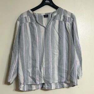 Splendid Striped V-Neck Blouse in White, Gray, Lavender